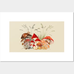 Mushrooms - Cottagecore style - light background Posters and Art